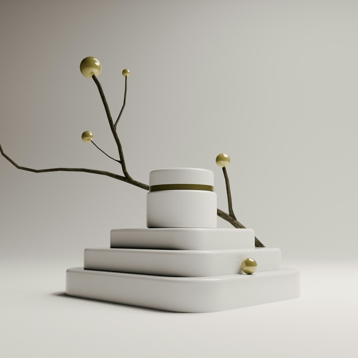 Cream jar on a pedestal with a branch